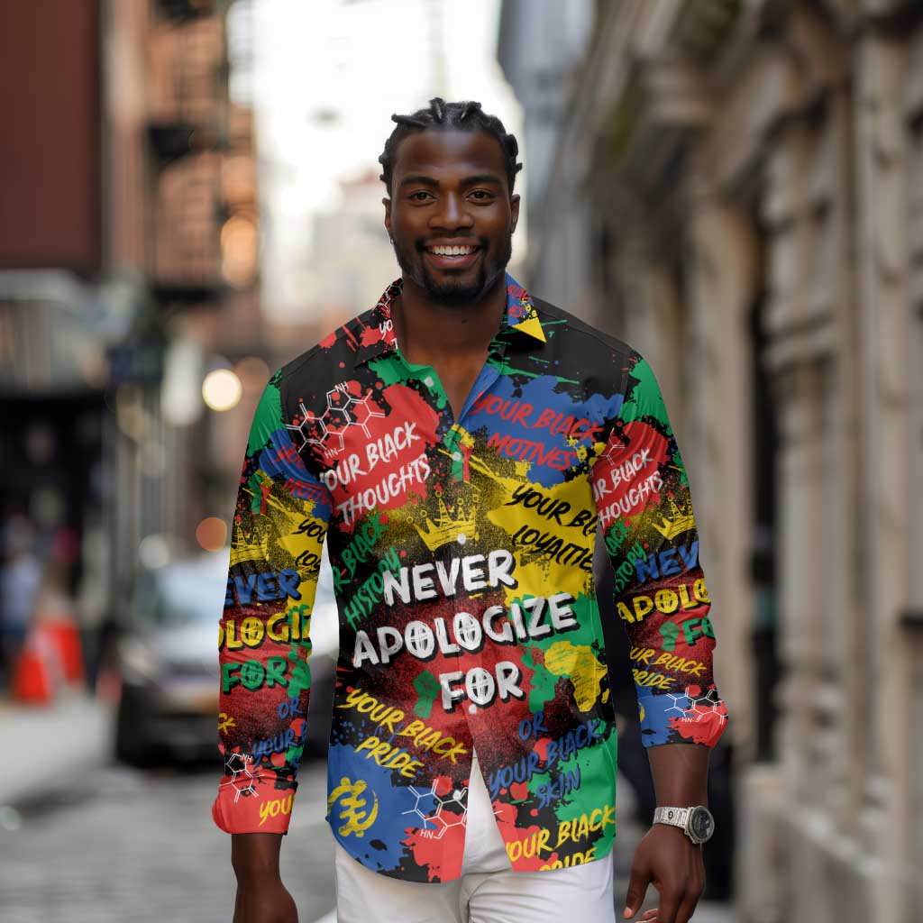 Never Apologize For Being Black Long Sleeve Button Shirt