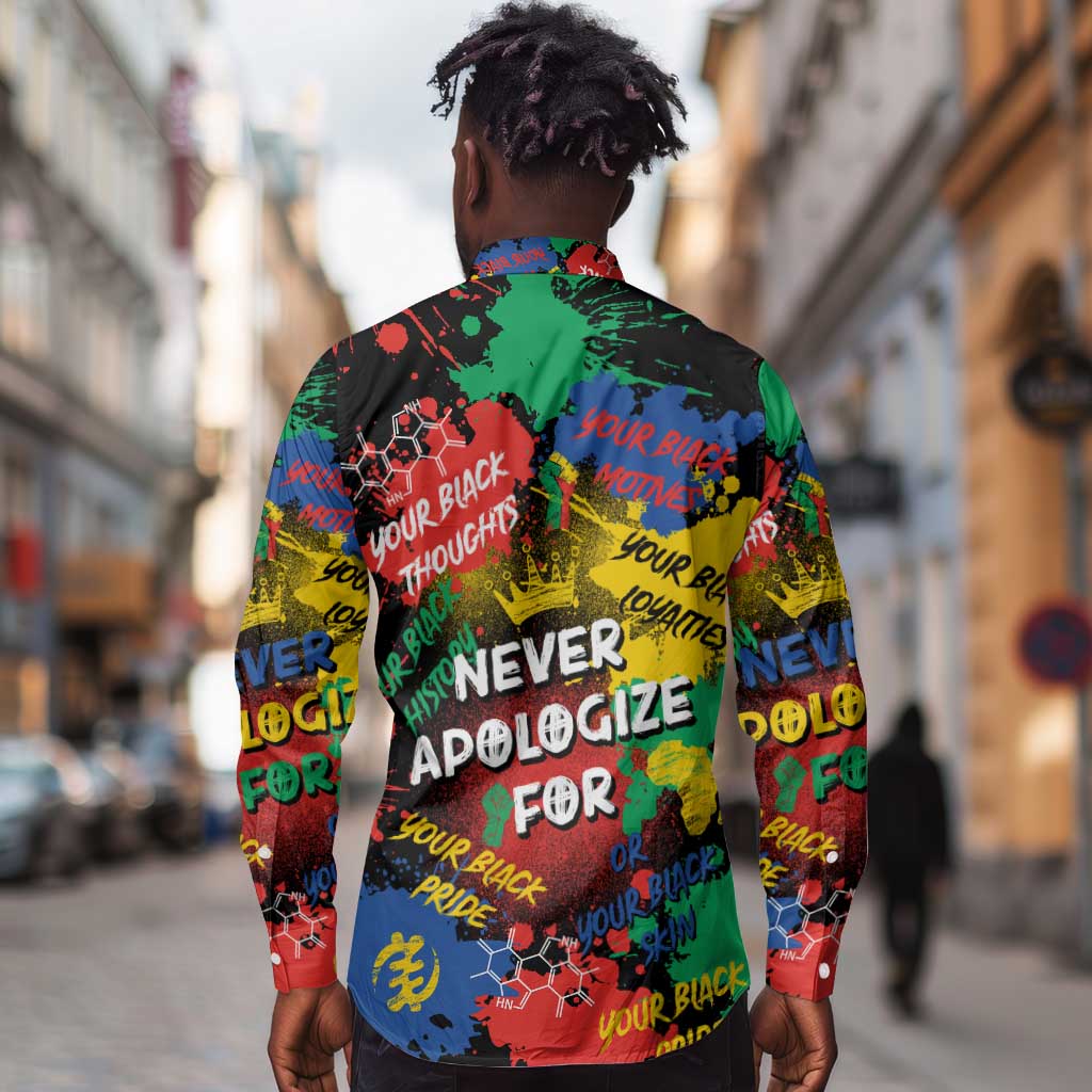 Never Apologize For Being Black Long Sleeve Button Shirt