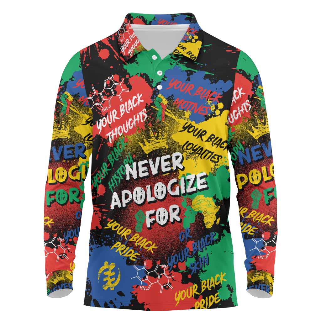 Never Apologize For Being Black Long Sleeve Polo Shirt