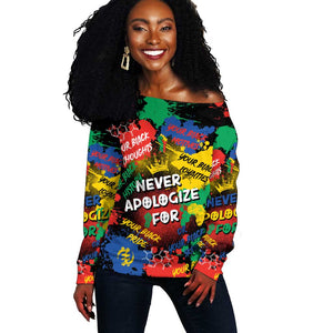 Never Apologize For Being Black Off Shoulder Sweater