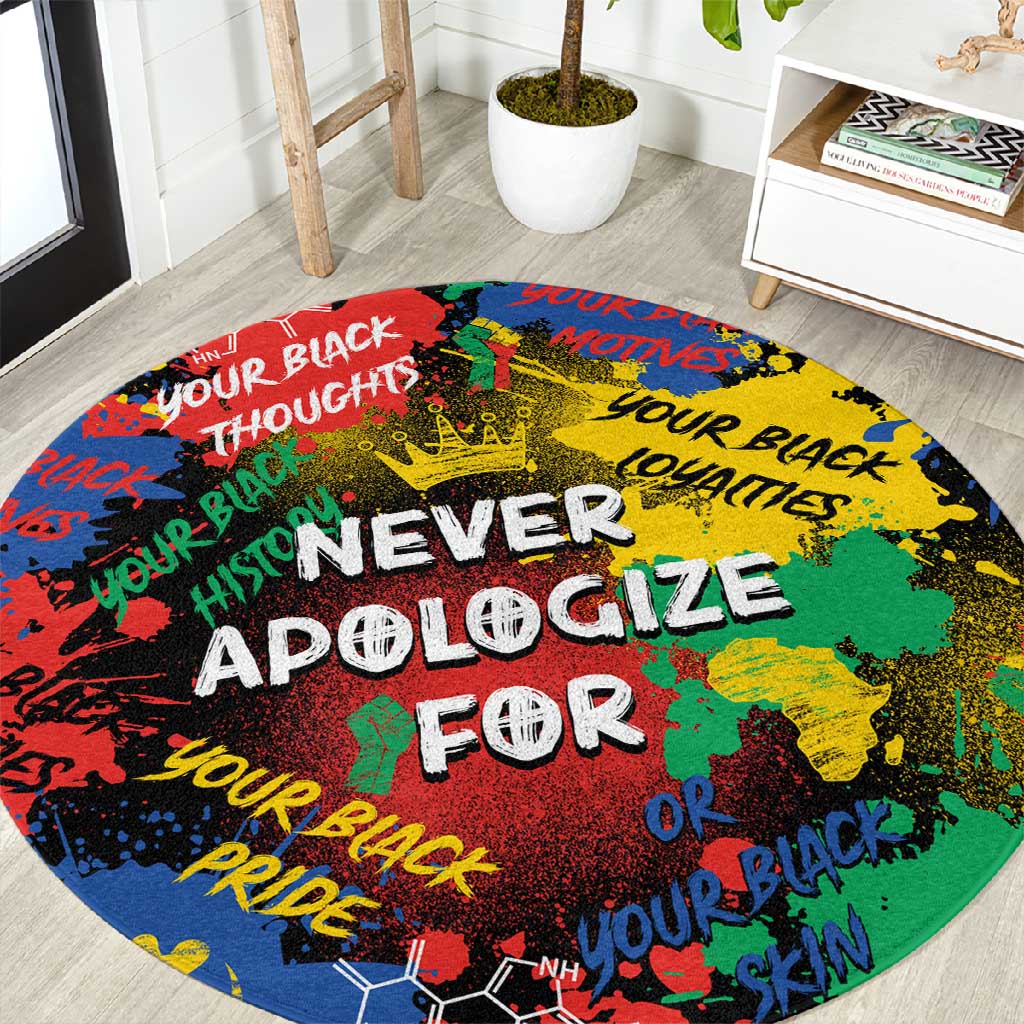 Never Apologize For Being Black Round Carpet