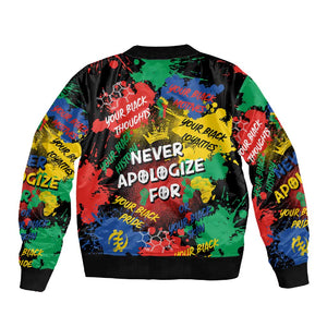 Never Apologize For Being Black Sleeve Zip Bomber Jacket