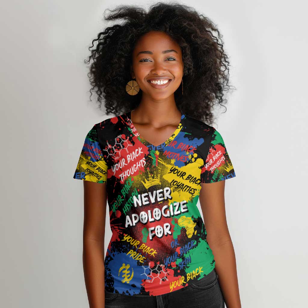 Never Apologize For Being Black Women V-Neck T-Shirt