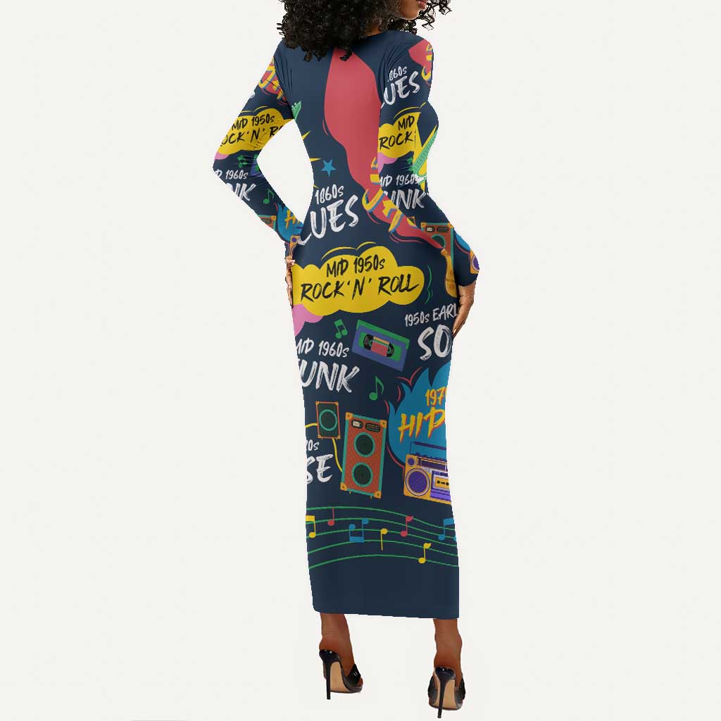 Music That Makes Us Proud African Long Sleeve Bodycon Dress Black People DT02