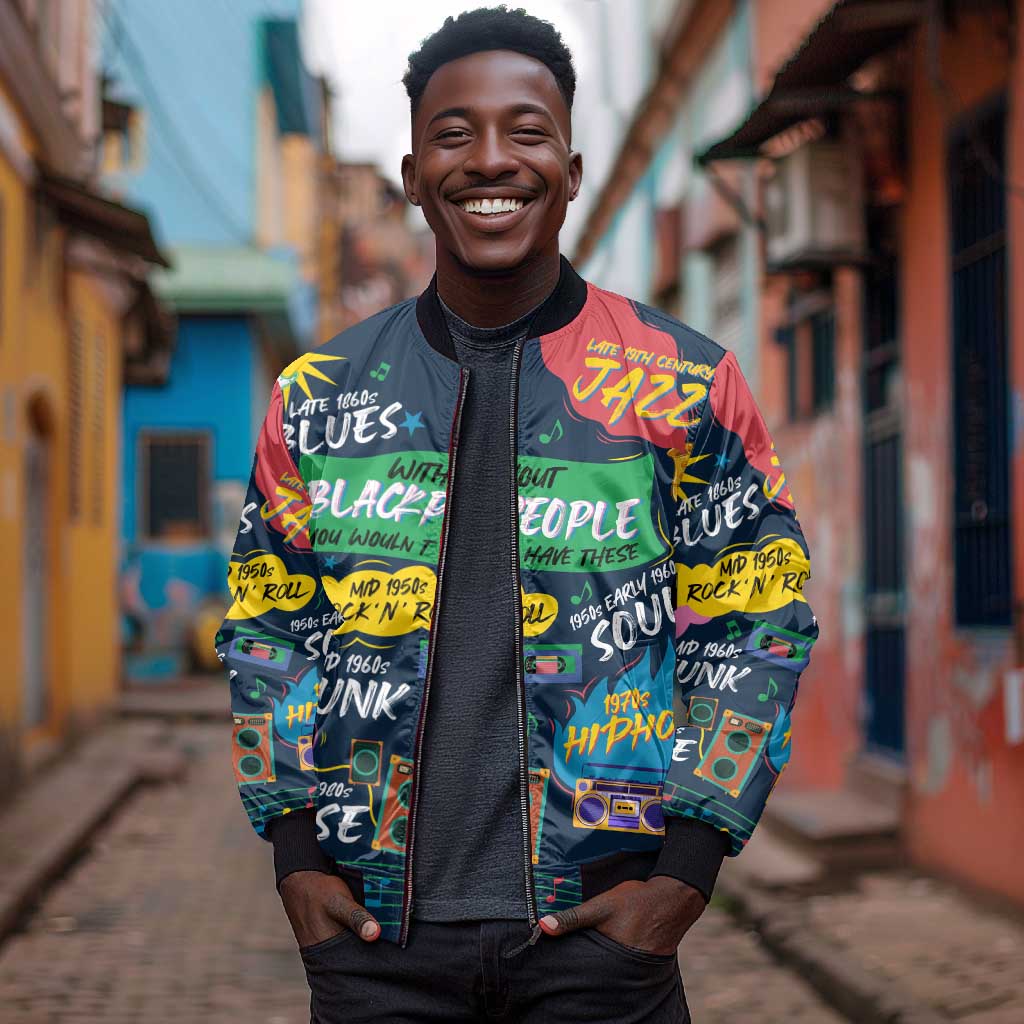 Music That Makes Us Proud African Sleeve Zip Bomber Jacket Black People