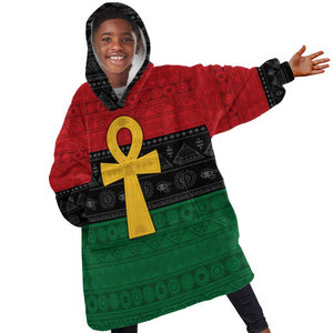 Pan African Ankh KId Wearable Blanket Hoodie Egyptian Cross