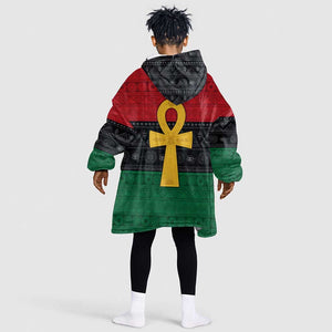 Pan African Ankh KId Wearable Blanket Hoodie Egyptian Cross