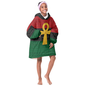 Pan African Ankh KId Wearable Blanket Hoodie Egyptian Cross