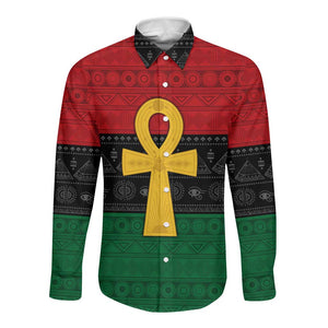 Pan African Ankh Long Sleeve Button Shirt Egyptian Cross