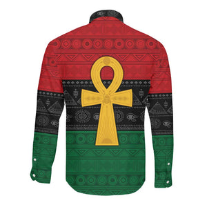 Pan African Ankh Long Sleeve Button Shirt Egyptian Cross