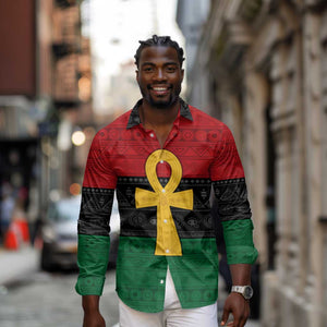 Pan African Ankh Long Sleeve Button Shirt Egyptian Cross