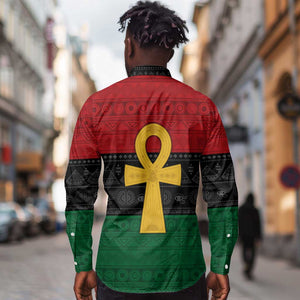 Pan African Ankh Long Sleeve Button Shirt Egyptian Cross