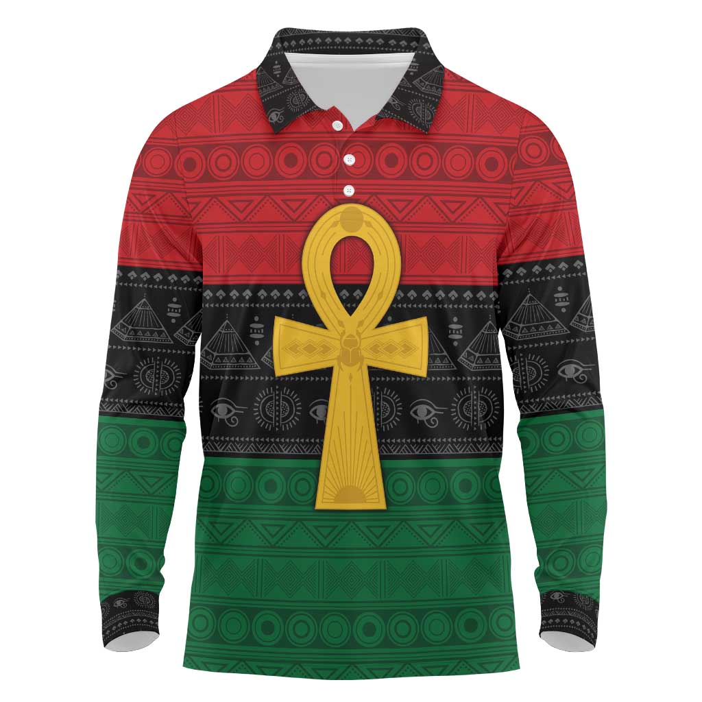 Pan African Ankh Long Sleeve Polo Shirt Egyptian Cross