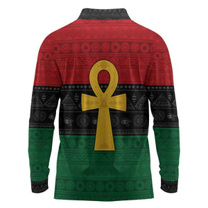 Pan African Ankh Long Sleeve Polo Shirt Egyptian Cross