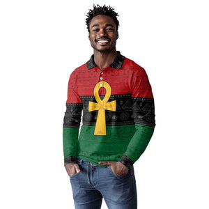 Pan African Ankh Long Sleeve Polo Shirt Egyptian Cross