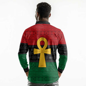 Pan African Ankh Long Sleeve Polo Shirt Egyptian Cross