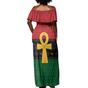 Pan African Ankh Off Shoulder Maxi Dress Egyptian Cross