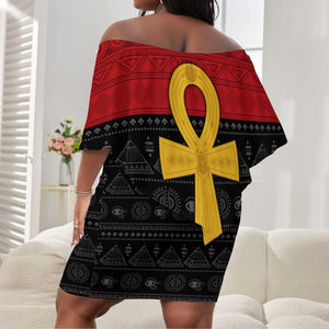 Pan African Ankh Off Shoulder Short Dress Egyptian Cross