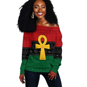 Pan African Ankh Off Shoulder Sweater Egyptian Cross