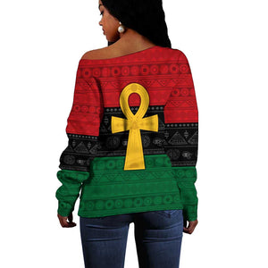 Pan African Ankh Off Shoulder Sweater Egyptian Cross