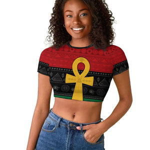 Pan African Ankh Raglan Cropped T shirt Egyptian Cross