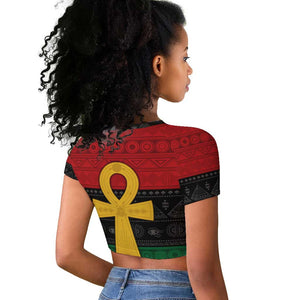 Pan African Ankh Raglan Cropped T shirt Egyptian Cross