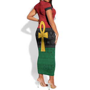 Pan African Ankh Short Sleeve Bodycon Dress Egyptian Cross