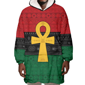 Pan African Ankh Wearable Blanket Hoodie Egyptian Cross