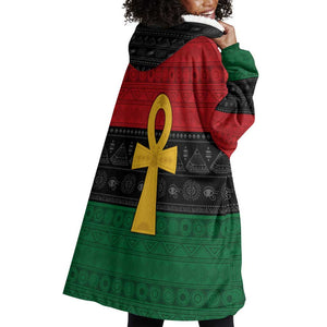 Pan African Ankh Wearable Blanket Hoodie Egyptian Cross