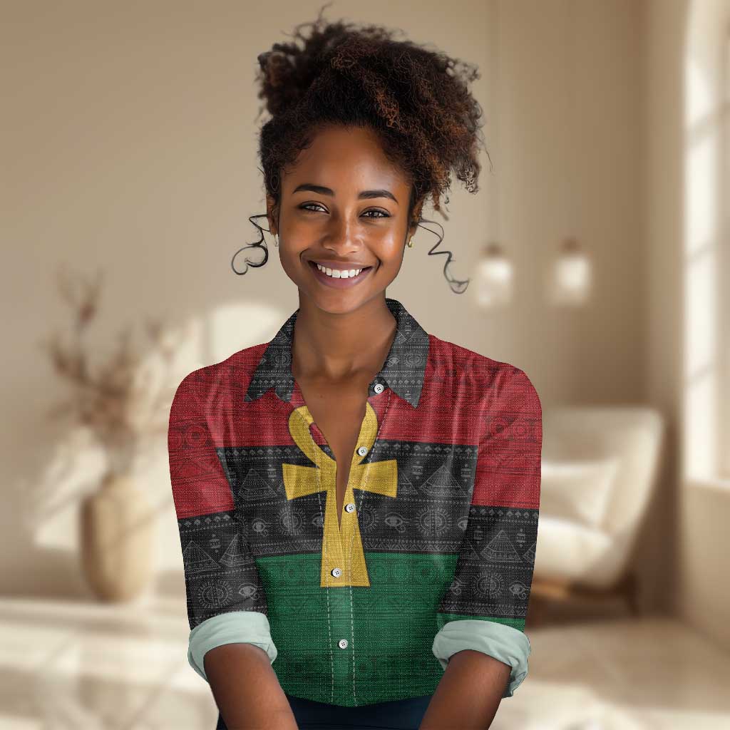 Pan African Ankh Women Casual Shirt Egyptian Cross