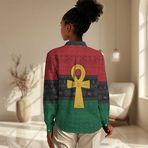 Pan African Ankh Women Casual Shirt Egyptian Cross