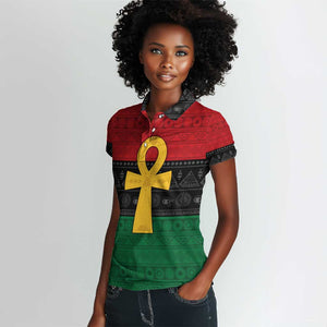 Pan African Ankh Women Polo Shirt Egyptian Cross