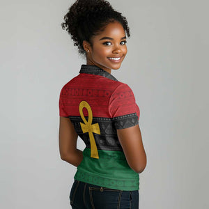 Pan African Ankh Women Polo Shirt Egyptian Cross