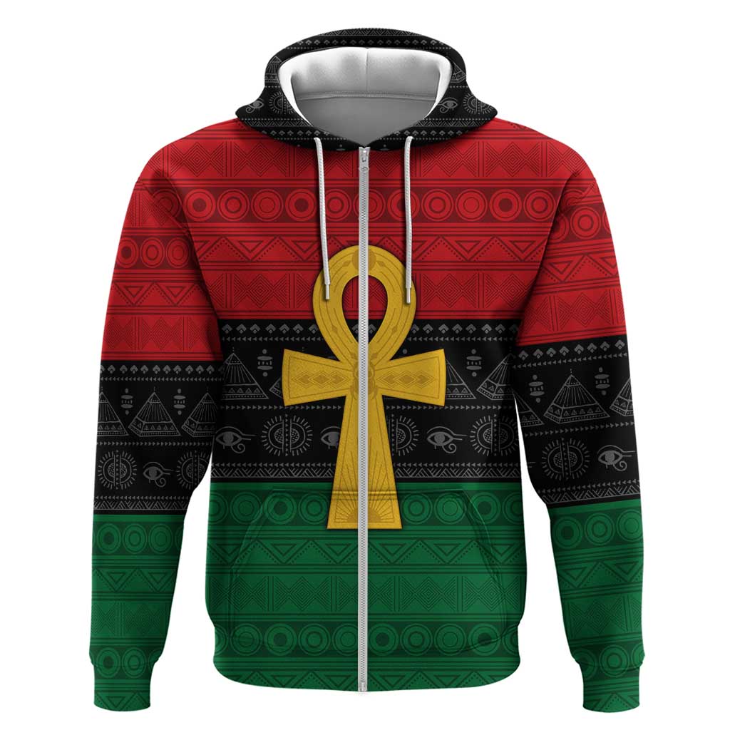 Pan African Ankh Zip Hoodie Egyptian Cross