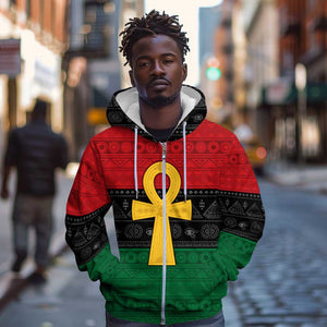 Pan African Ankh Zip Hoodie Egyptian Cross