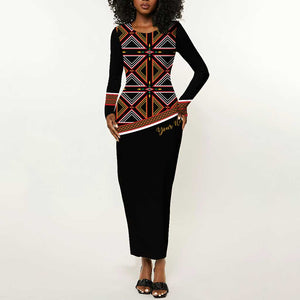 Personalized Bamenda African Long Sleeve Bodycon Dress Atoghu Cameroon Print