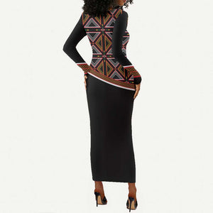 Personalized Bamenda African Long Sleeve Bodycon Dress Atoghu Cameroon Print