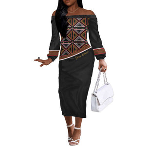 Personalized Bamenda African Off The Shoulder Long Sleeve Dress Atoghu Cameroon Print