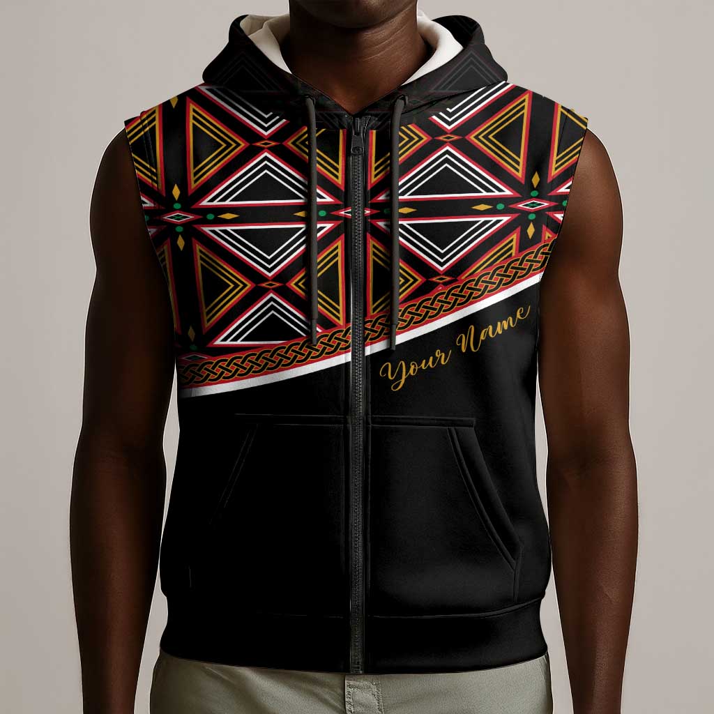 Personalized Bamenda African Sleeveless Zip Hoodie Atoghu Cameroon Print - African Pride