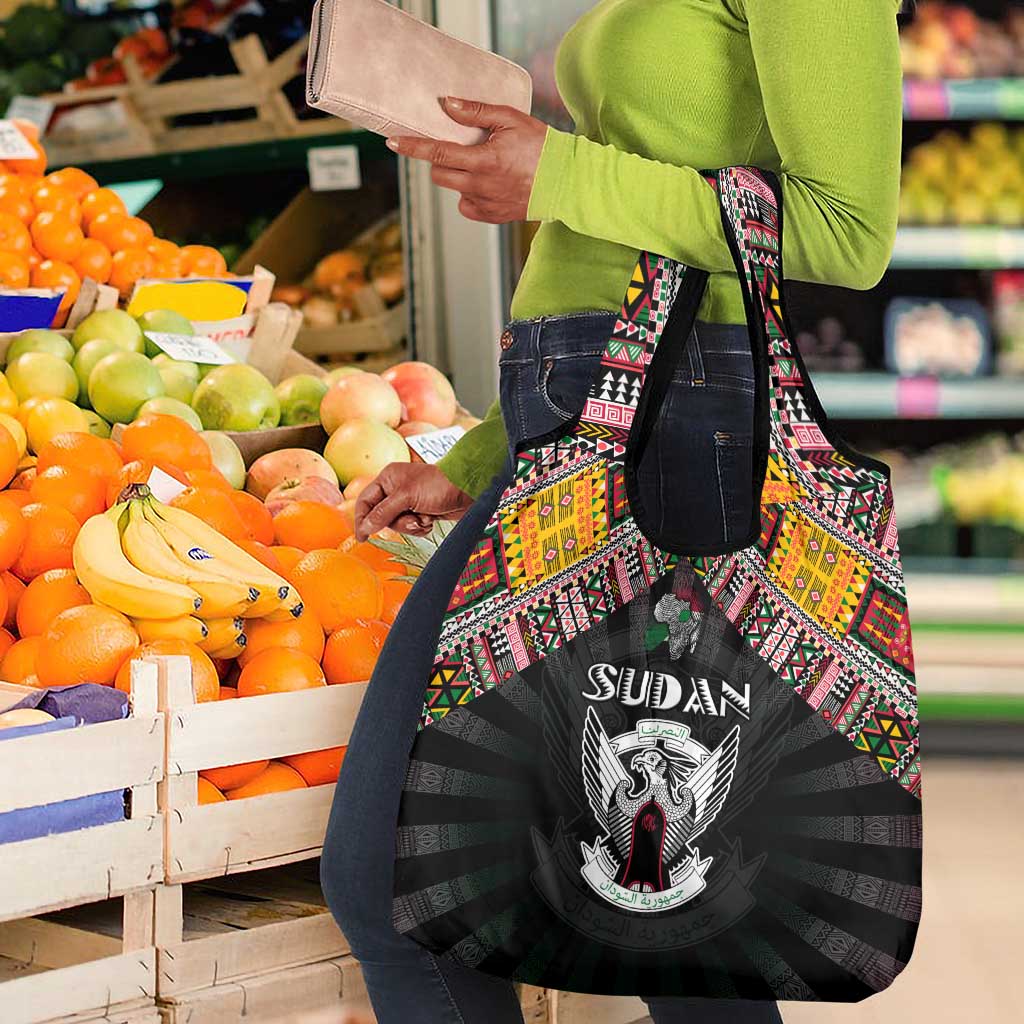 Sudan Roots Grocery Bag African Pride in Fingerprint and Tribal Colors