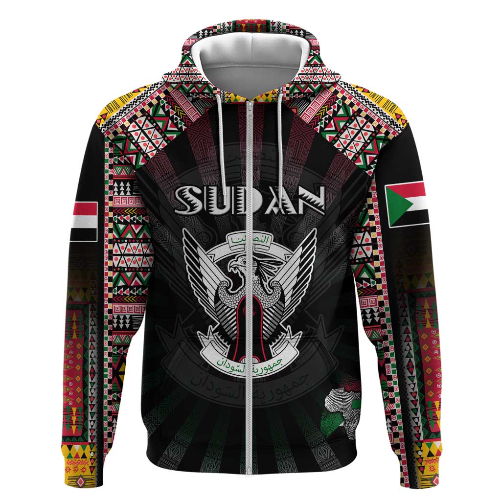 Personalized Sudan Roots Zip Hoodie African Pride in Fingerprint and Tribal Colors