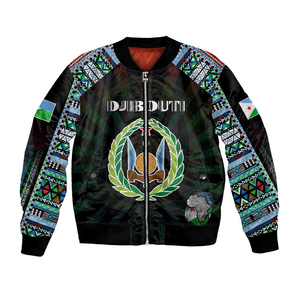 Personalized Djibouti Roots Bomber Jacket African Pride in Fingerprint and Tribal Colors