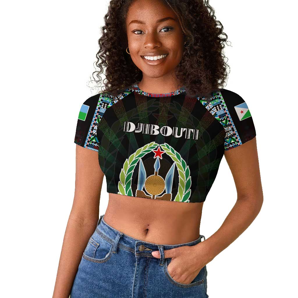 Personalized Djibouti Roots Raglan Cropped T shirt African Pride in Fingerprint and Tribal Colors