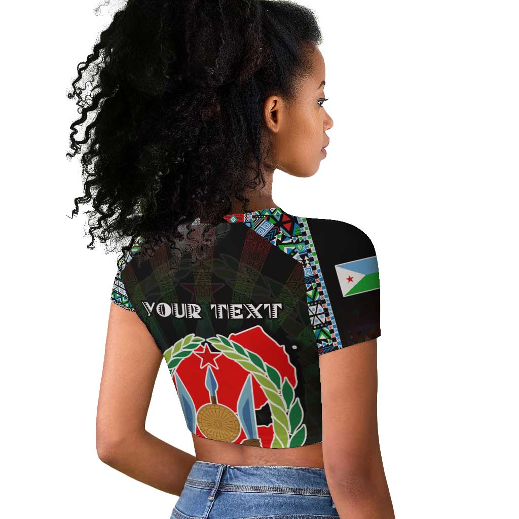 Personalized Djibouti Roots Raglan Cropped T shirt African Pride in Fingerprint and Tribal Colors