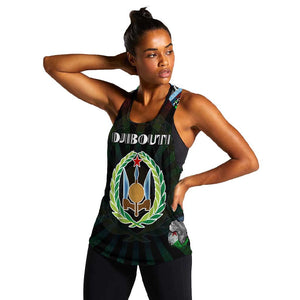 Personalized Djibouti Roots Women Racerback Tank African Pride in Fingerprint and Tribal Colors