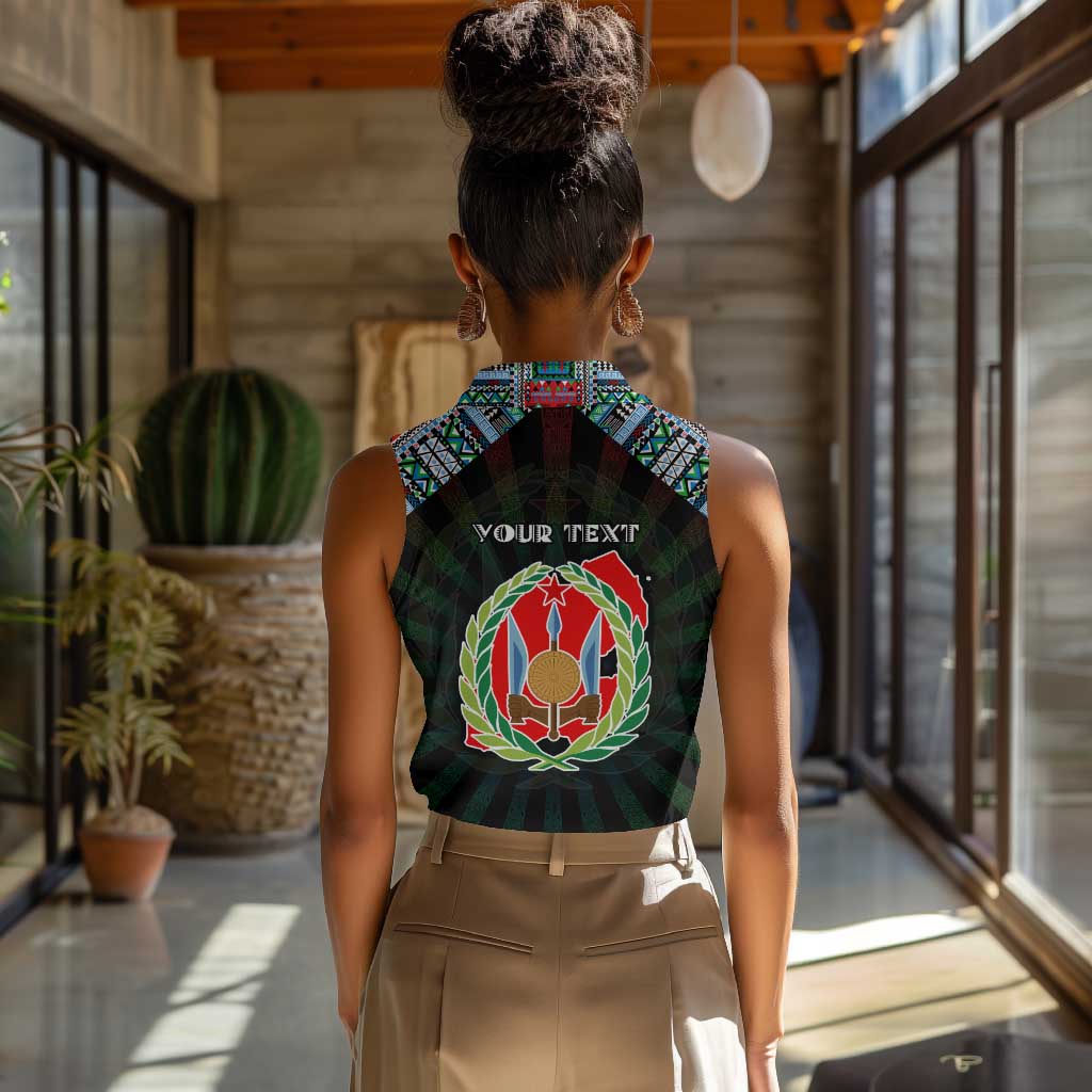 Personalized Djibouti Roots Women Sleeveless Polo Shirt African Pride in Fingerprint and Tribal Colors