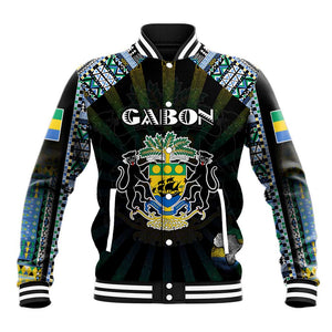 Personalized Gabon Roots Baseball Jacket African Pride in Fingerprint and Tribal Colors