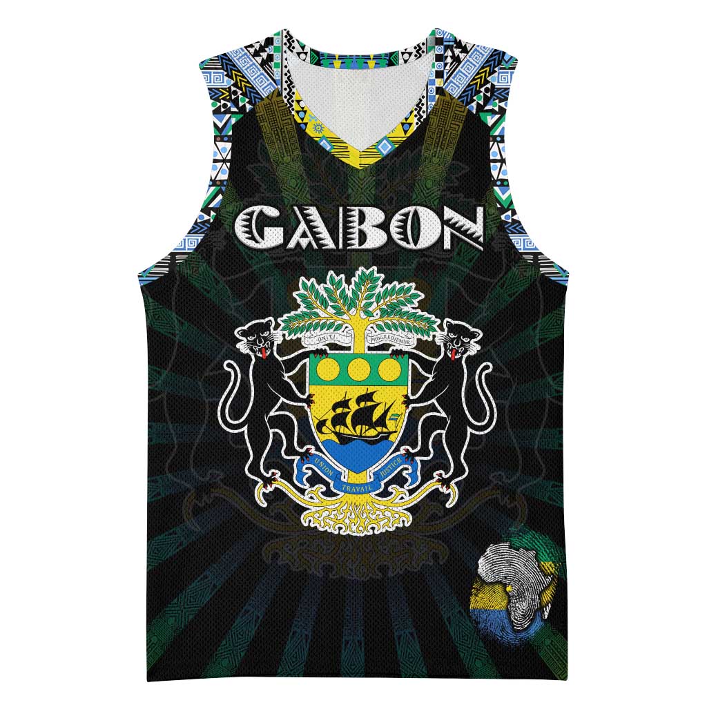 Personalized Gabon Roots Basketball Jersey African Pride in Fingerprint and Tribal Colors DT02