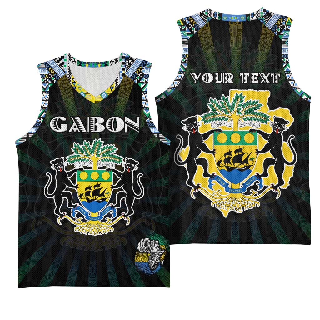 Personalized Gabon Roots Basketball Jersey African Pride in Fingerprint and Tribal Colors DT02