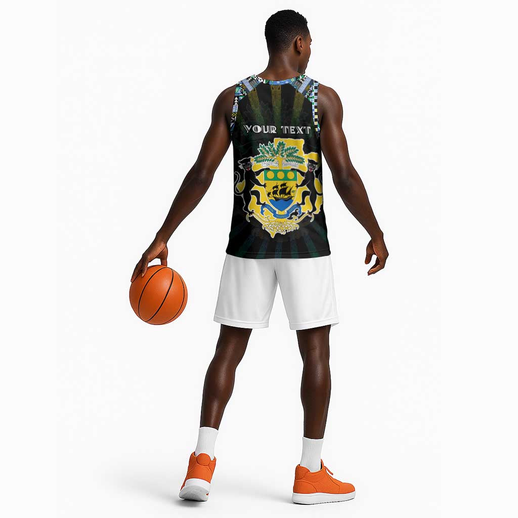 Personalized Gabon Roots Basketball Jersey African Pride in Fingerprint and Tribal Colors DT02